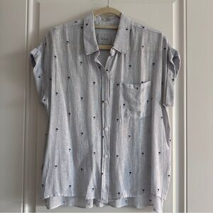 Rails LightWeight Linen Blue Palm Trees Striped Button Down Shirt